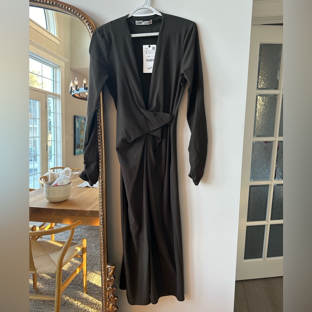 Zara Wool Blend Draped Midi Dress - Picture 3 of 6